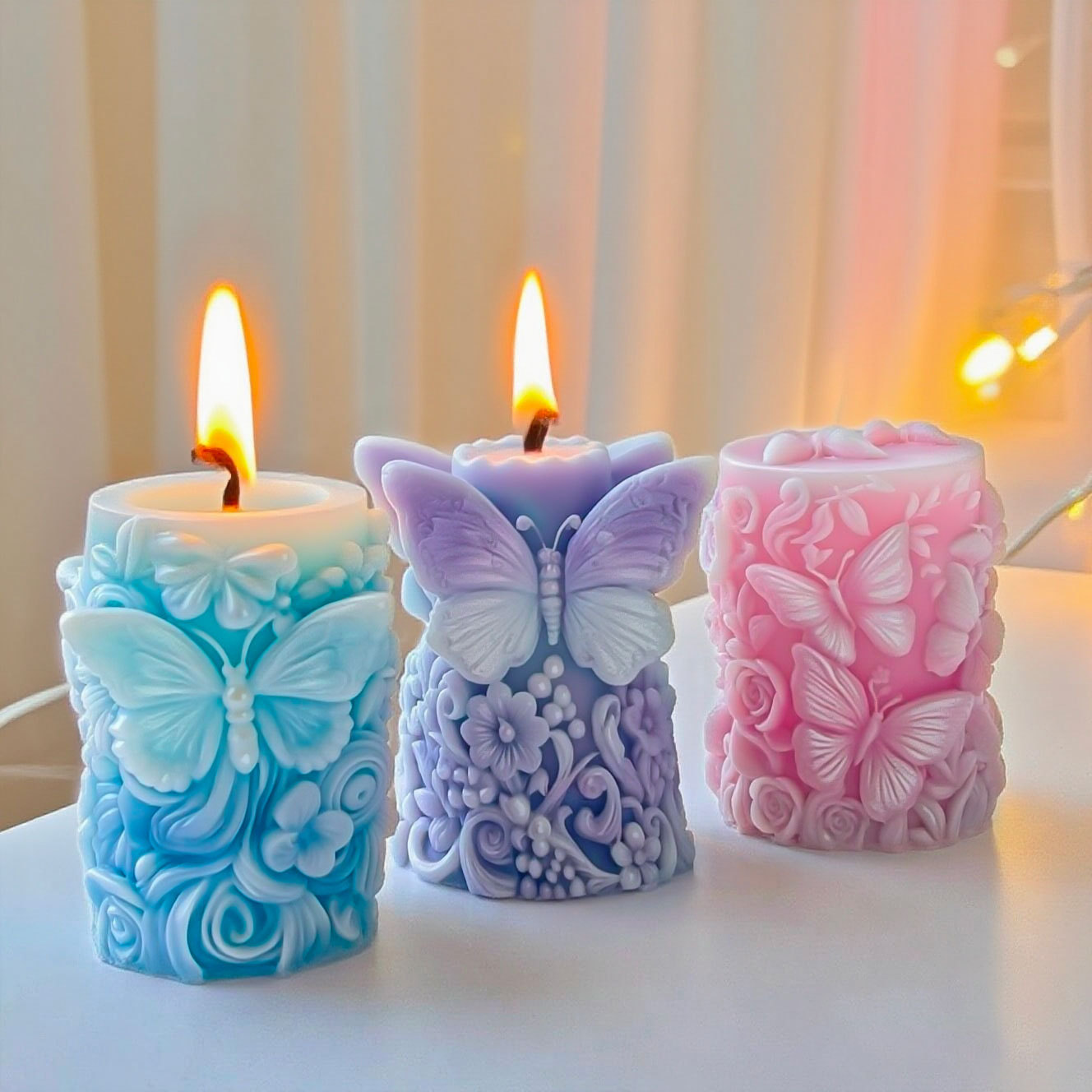 Soap Making Recipes - 3D Butterfly Flowers Relief Cylinder Candle